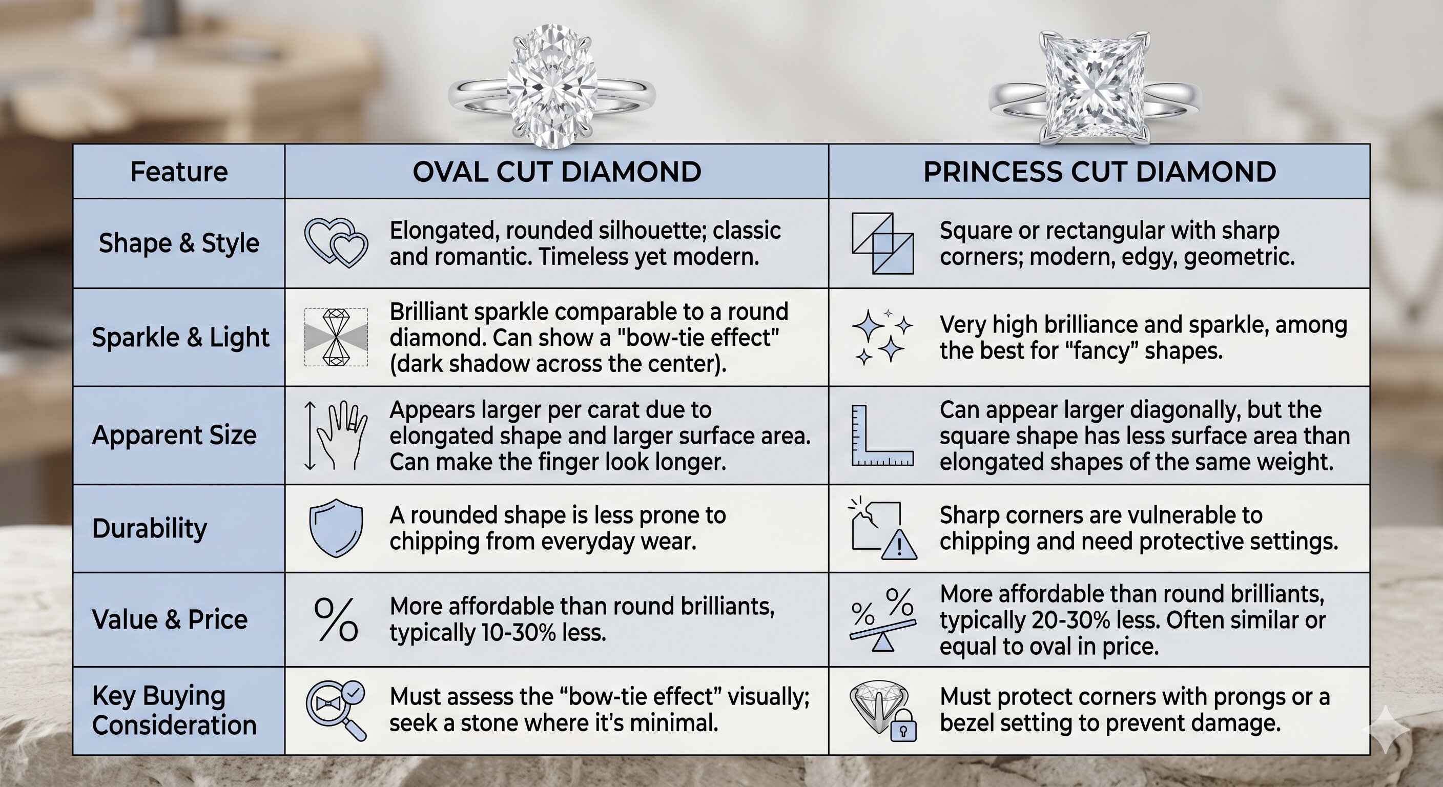 Oval Cut Diamond V Princess Cut Diamond